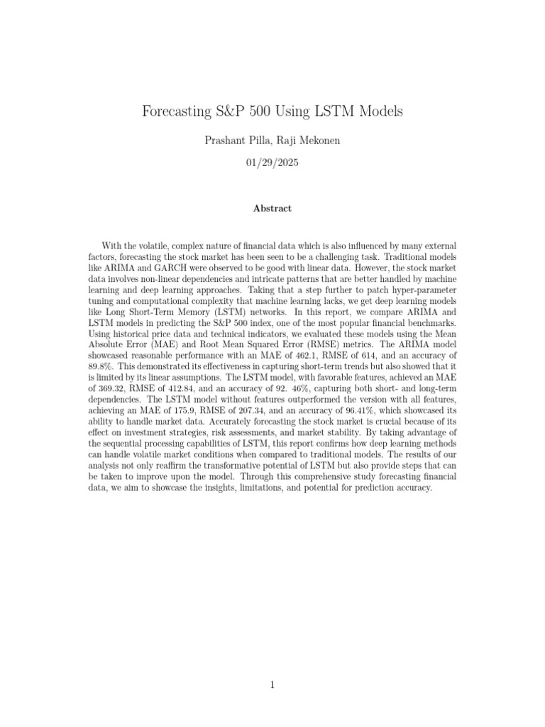 65 Forecasting S&P 500 Using LSTM Models | PDF | Autoregressive ...