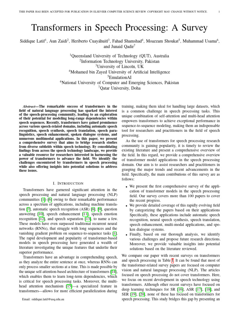 34transformers in Speech Processing A Survey | PDF | Deep Learning ...