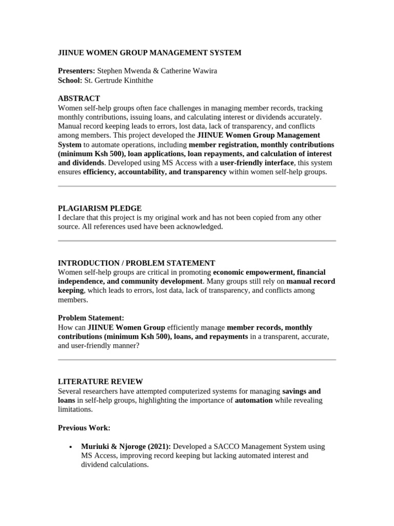 JIINUE Women Group Management System | PDF | Databases | Interest