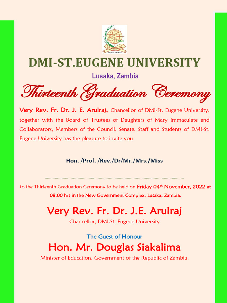 Dmi-St .Eugene University - 13th Graduation Invitation | PDF