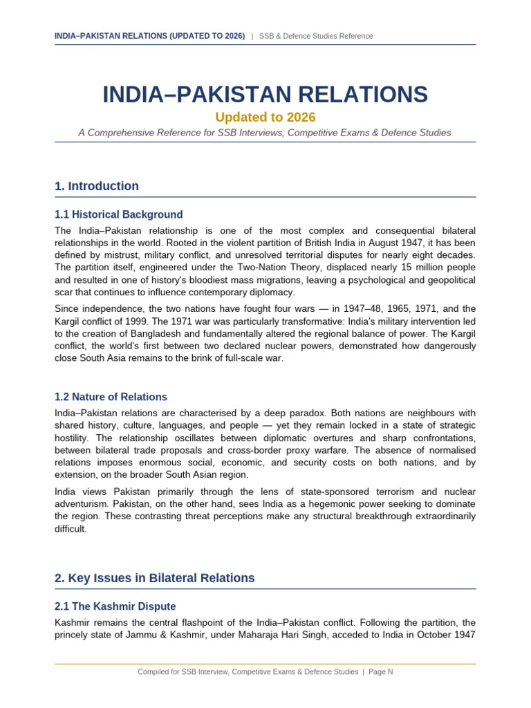 India Pakistan Relations 2026 | PDF | Pakistan | International Security