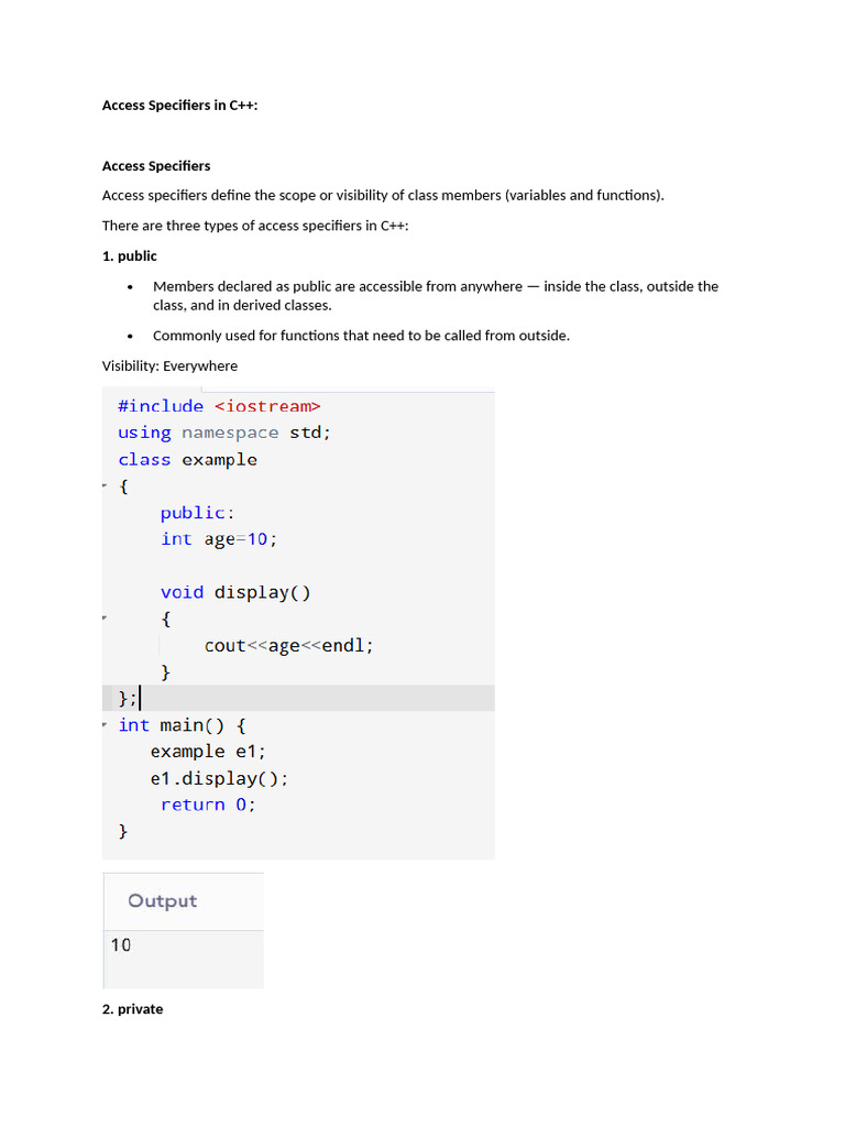 Access Specifiers in C | PDF