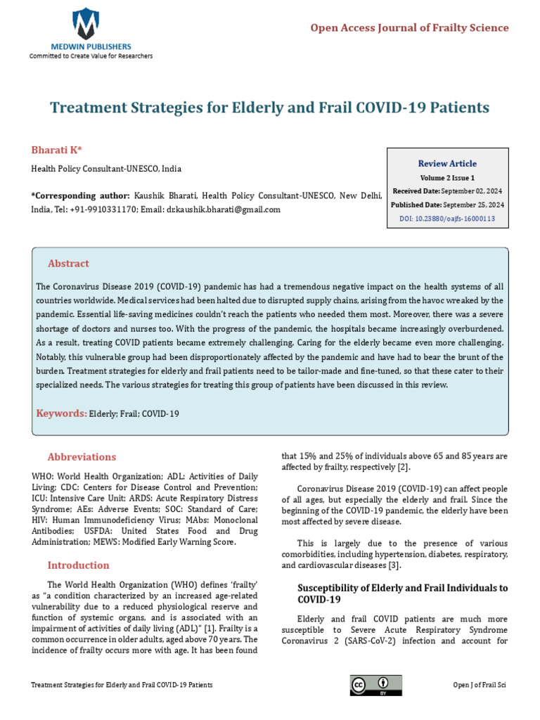 Treatment Strategies For Elderly and Frail Covid 19 Patients | PDF ...