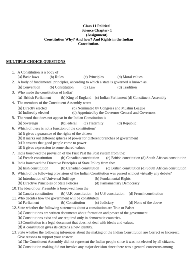 Revision Assignment CH 1 and 2 | PDF | Constitution | Democracy