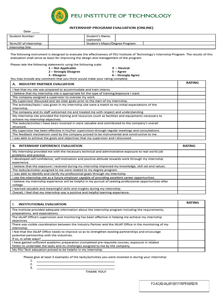 Internship Program Evaluation | PDF | Internship | Job Hunting