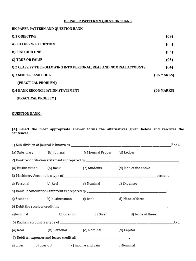 BK PAPER PATTERN and Question Bank | PDF | Banks | Debits And Credits