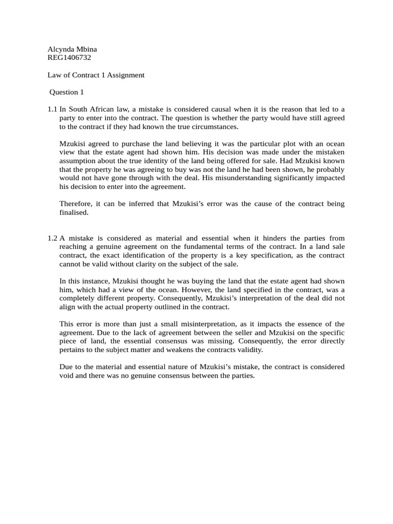 Law of Contract 1 Assignment | PDF | Private Law | Law Of Obligations