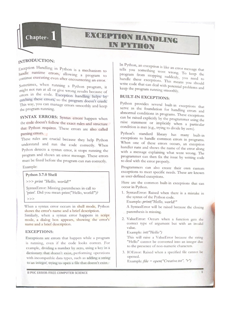 Exception Handling in Python | PDF