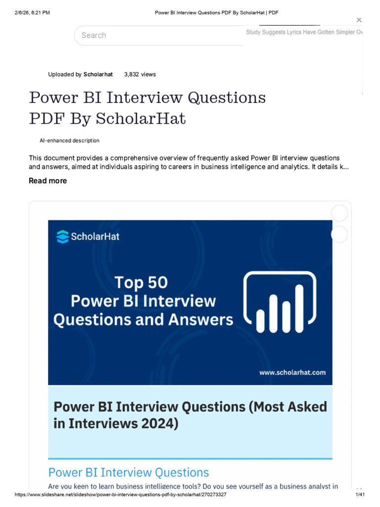 Power BI Interview Questions PDF by ScholarHat - PDF | PDF | Microsoft ...