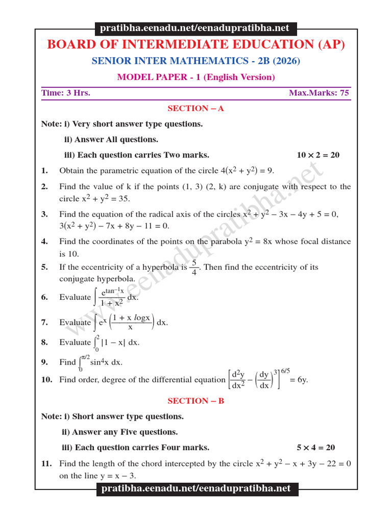 Board of Intermediate Education (Ap) : Senior Inter Mathematics - 2B ...