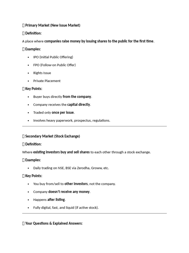 Primary and Secondary Market Notes | PDF | Initial Public Offering | Stocks