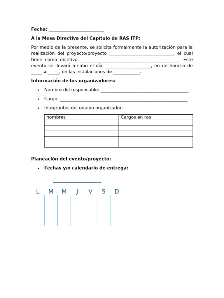 Formato de Eventos o Proyectos Ras | PDF