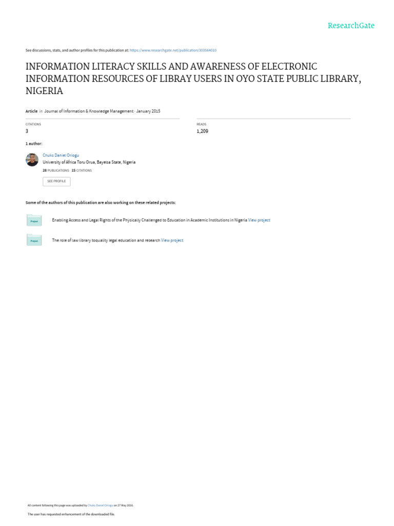 2015, Information Literacy Skills and Awareness of Electronic 45 | PDF ...