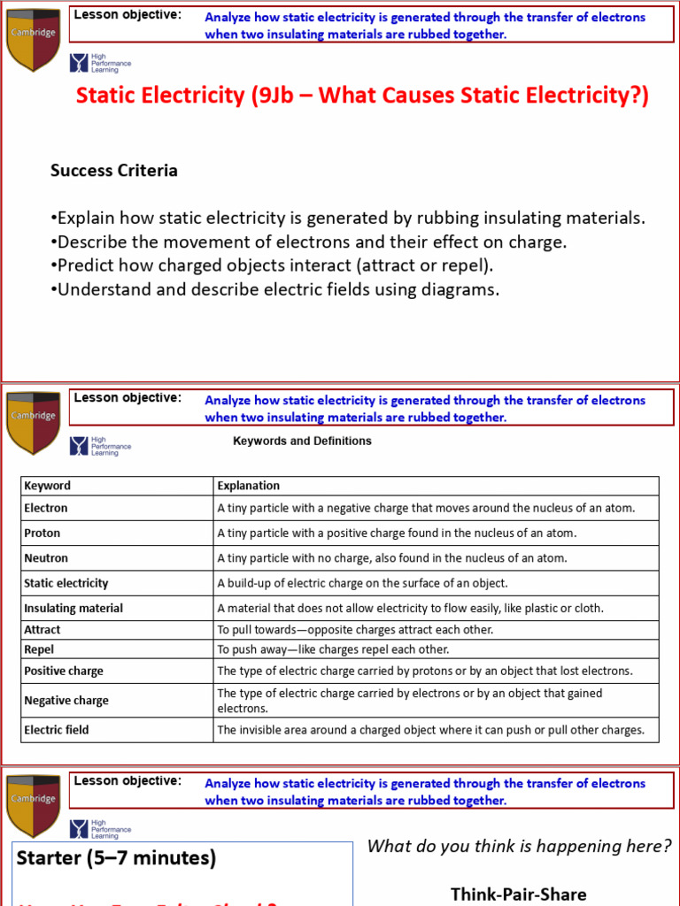 1 Unit 9jb Static Electricity | PDF | Electric Charge | Electron