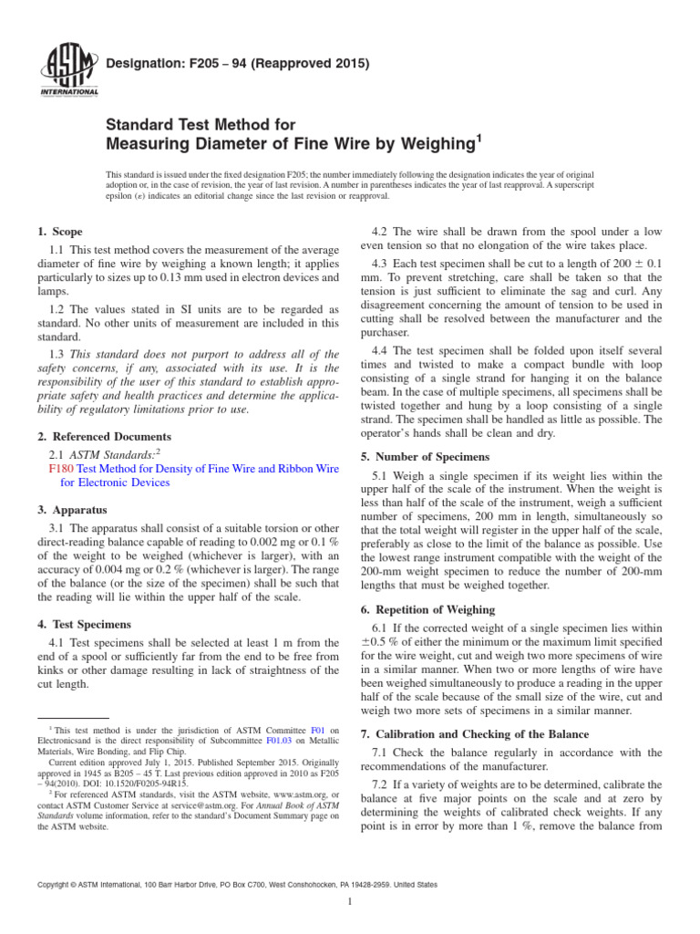 F205 942015 Standard Test Method | PDF | Weight | Accuracy And Precision