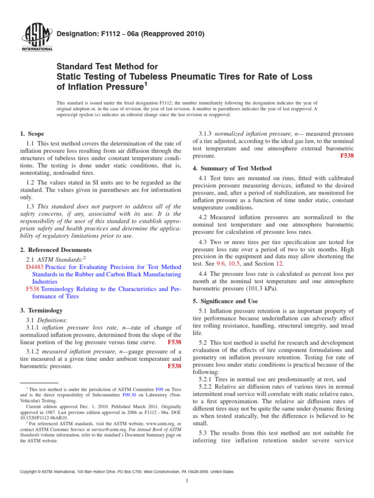 F1112 06a2010 Standard Test Method | PDF | Pressure | Pressure Measurement