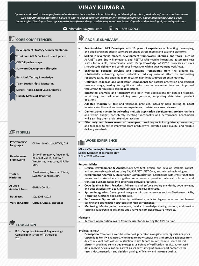 Vinay 10 Years Full Stack Developer | PDF