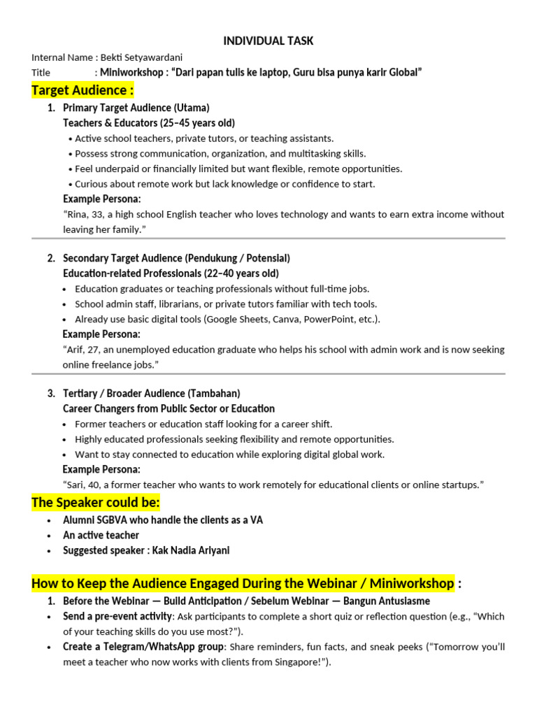 Script INDIVIDUAL TASK - MiniWorkshop | PDF | Teachers