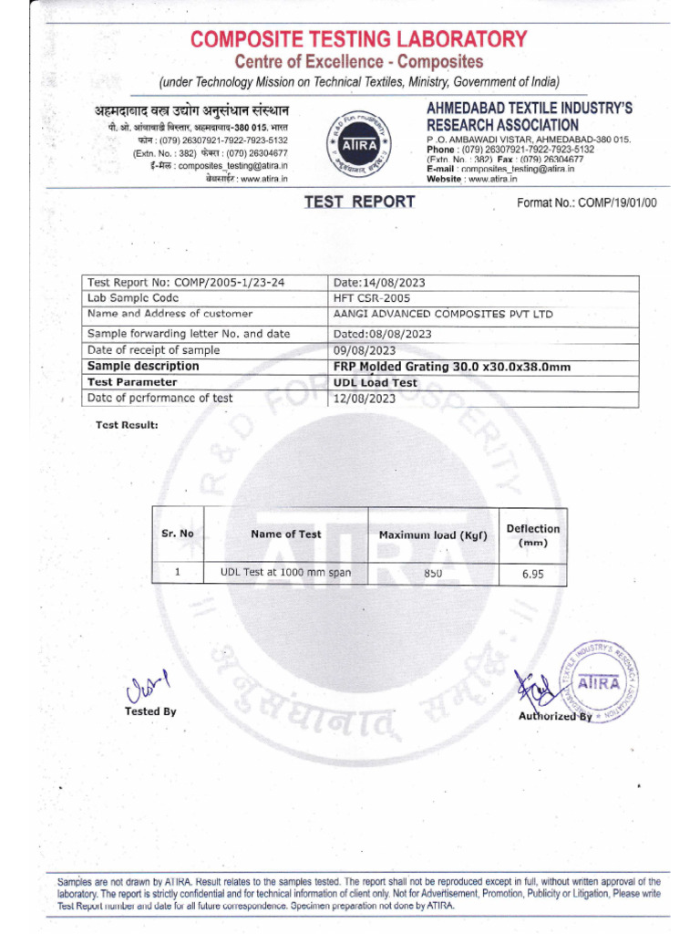 Test Report FRP Gratings | PDF