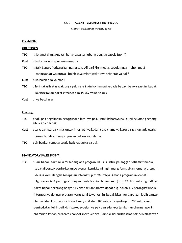 SCRIPT Charisma Adjie | PDF
