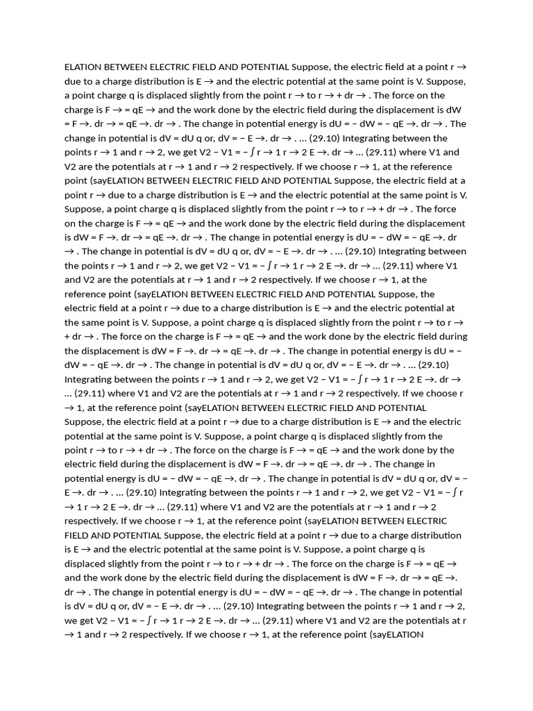Relation Between Electric Field and Potential | PDF | Electric Field ...
