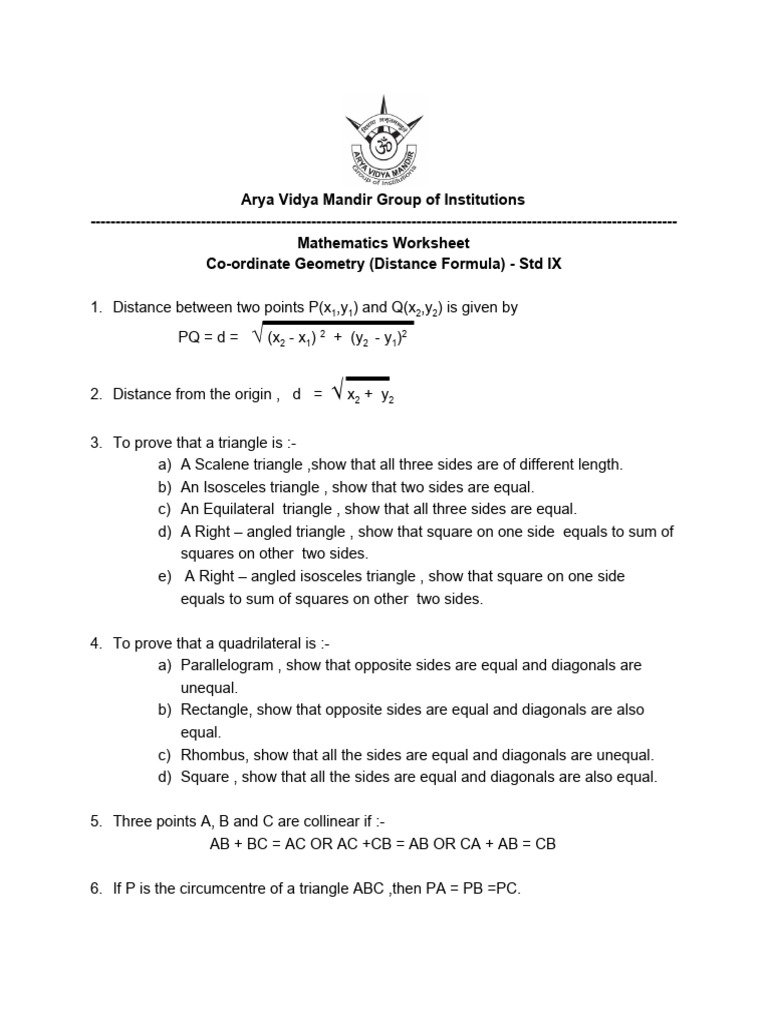 Std9 DistanceFormulaWorksheet | PDF | Triangle | Euclid