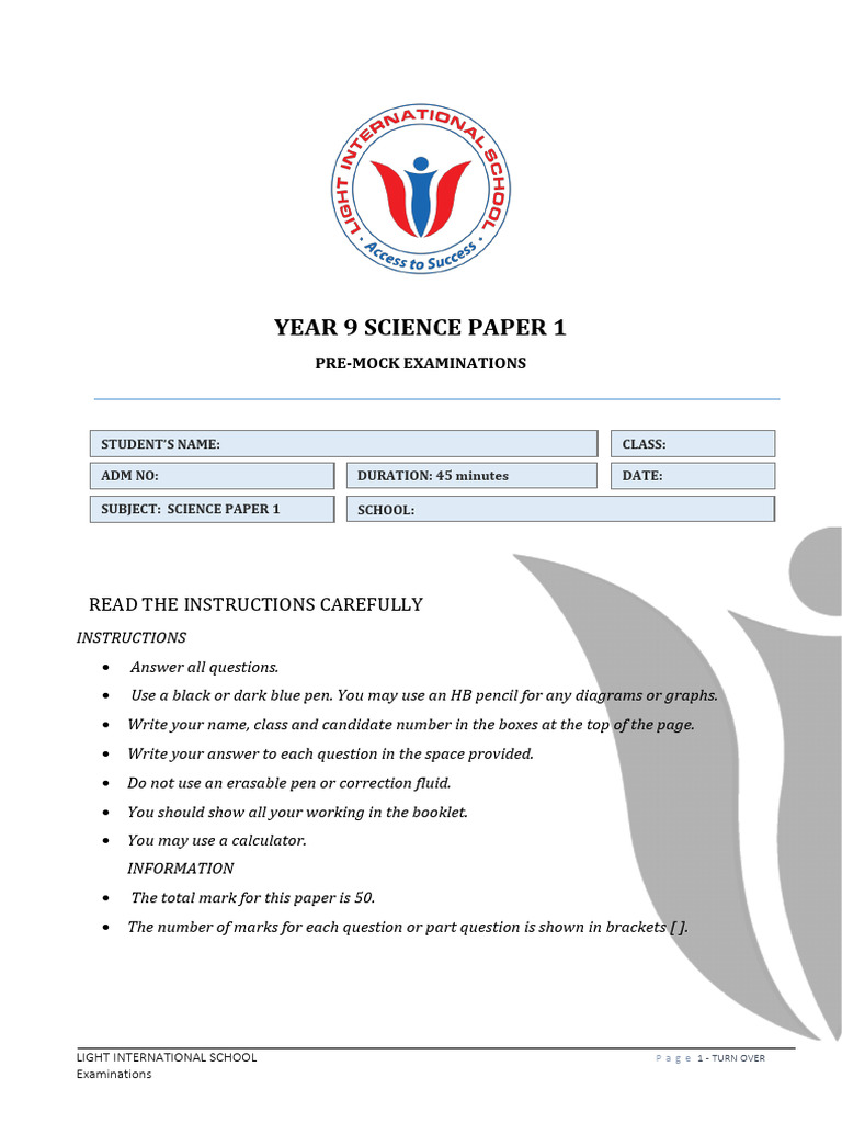 Year 9 Science Paper 1 Pre-Mock | PDF | Solar System | Atoms