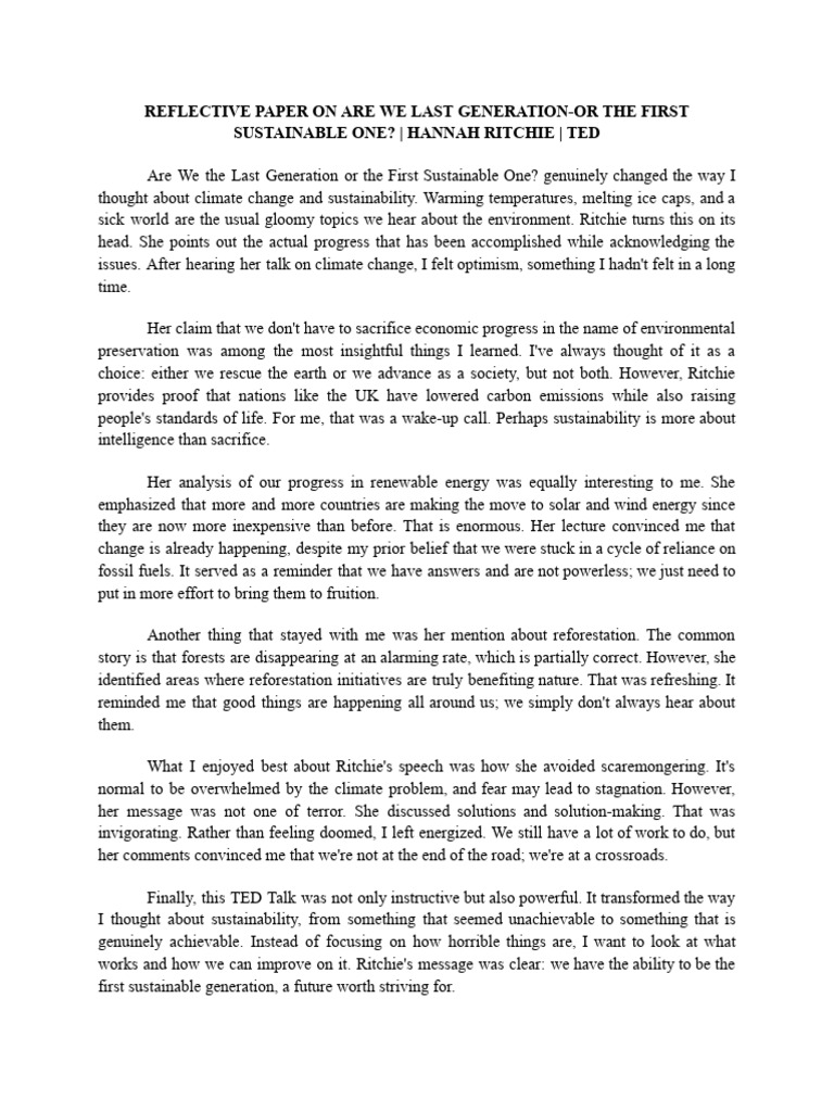 Reflective Paper On Are We Last Generation | PDF | Climate Change ...