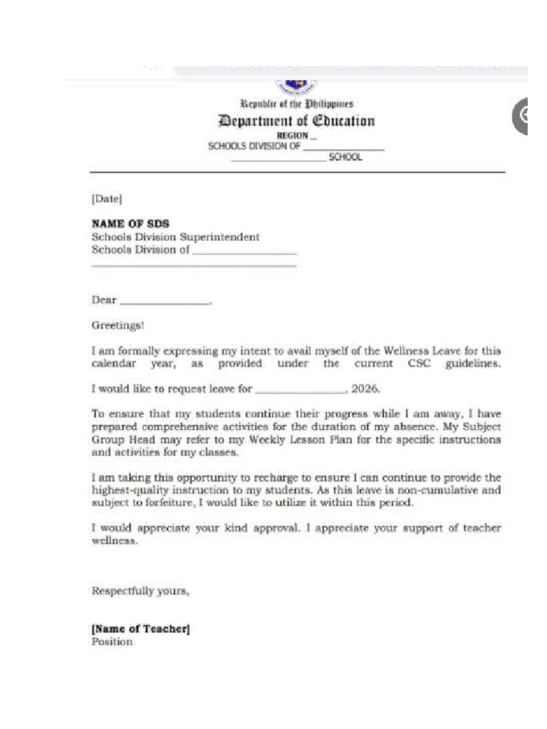 Wellness Leave Request Letter | PDF