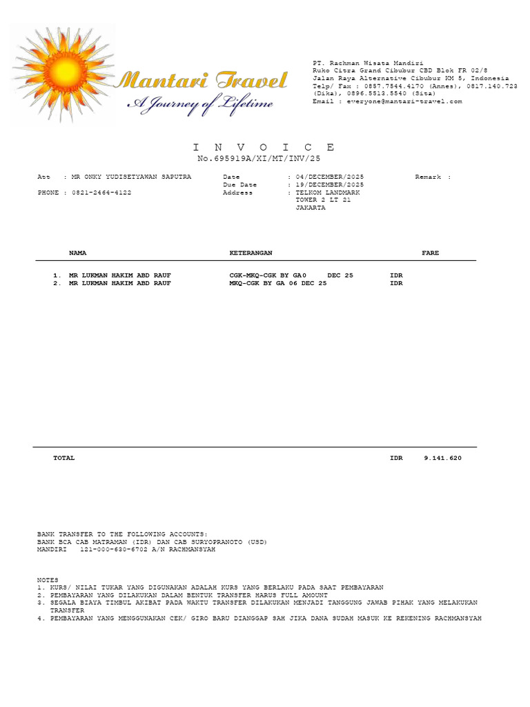 Invoice No.695919a MR Onky Telkomsat | PDF