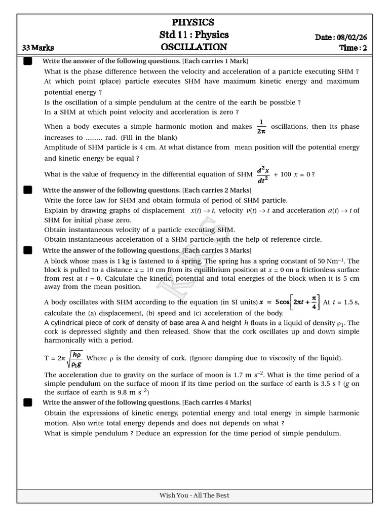 Oscillation d08 Feb 2026 | PDF | Oscillation | Physics