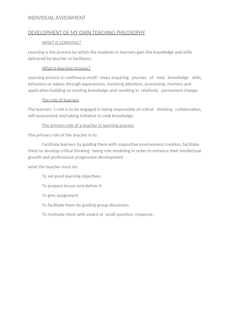 Development of My Own Teaching Philosophy | PDF