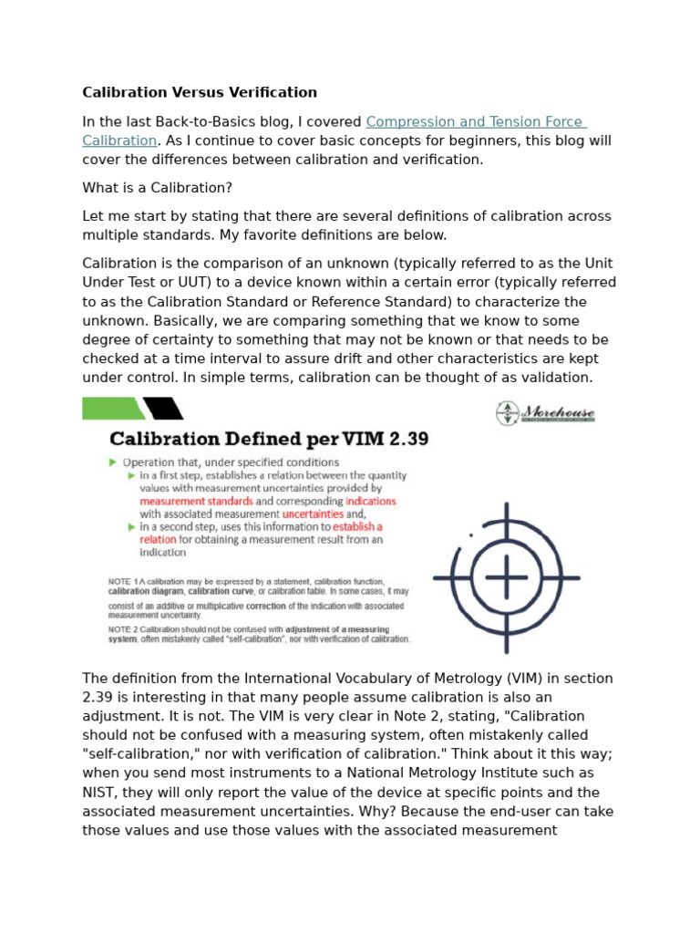 Calibration Versus Verification | PDF | Calibration | Measurement