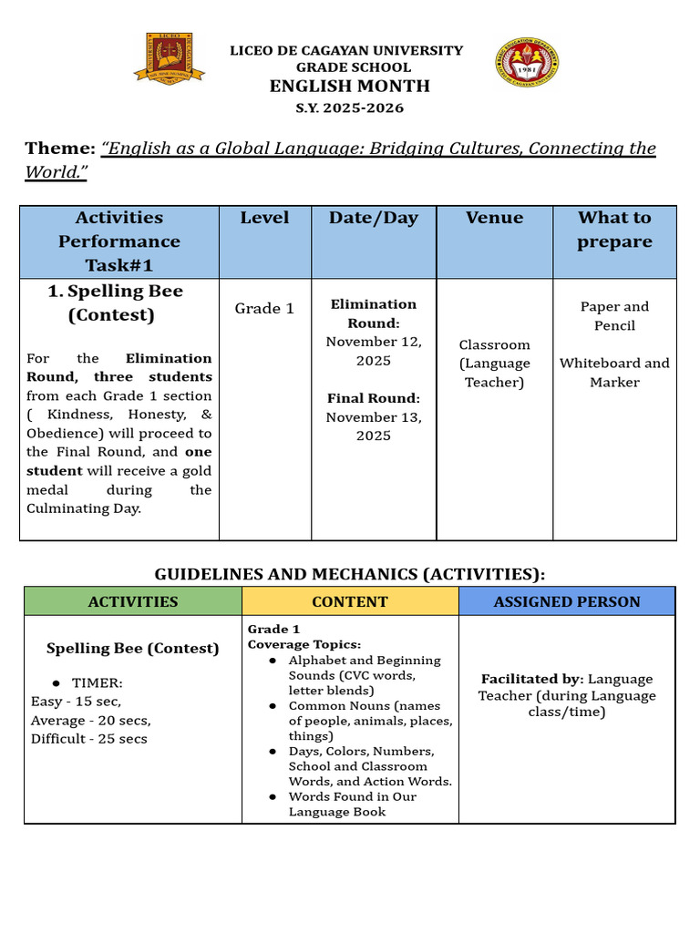 English Month Activity 2025 2026.docx 1 | PDF | Linguistics | Human ...