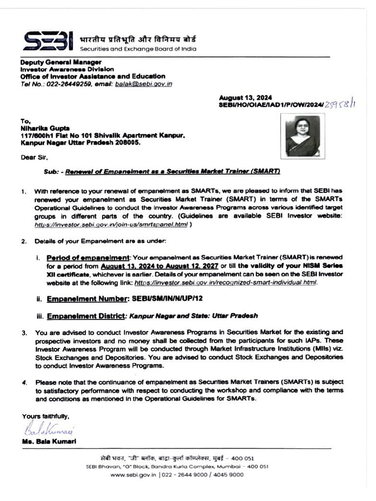 Empanelment Letter - Mrs. Niharika Gupta | PDF