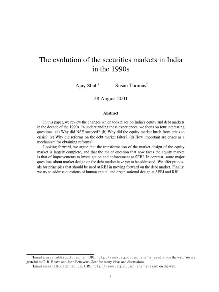 Evolution of India's Securities Markets 1990s | PDF | Margin (Finance ...