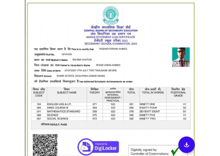 Class X Marksheet | PDF