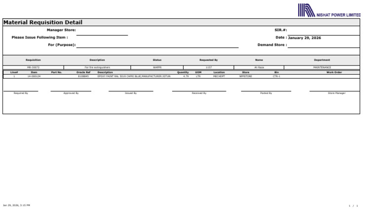 Material Requisition Detail | PDF