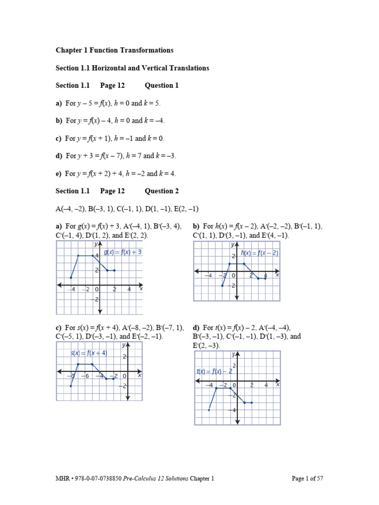 Pre-Calculus 12 Textbook Solutions | PDF | Cartesian Coordinate System ...