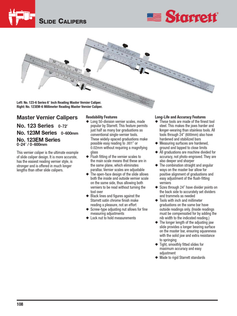 Master Vernier Calipers No. 123 Series 0-72 No. 123M ... | PDF