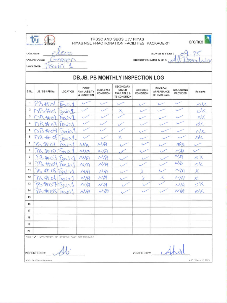 1-Db, JB, PB Monthly Inspection Log | PDF