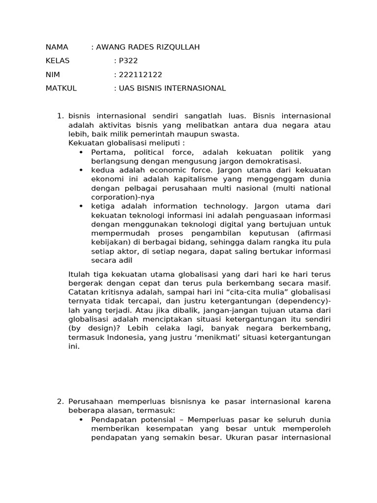 Awang Rades Rizqullah 222112122 Uas Bisnis Internasional | PDF
