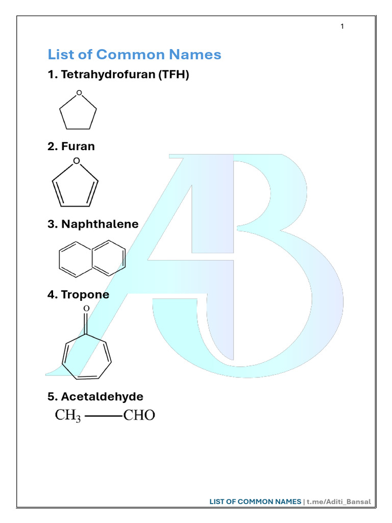 List of Common Names - Updated | PDF | Chemical Compounds | Organic ...