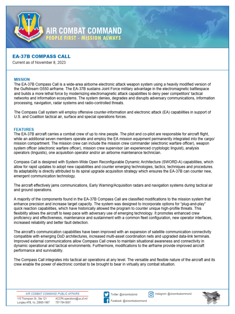 EA-37B Compass Call - NOV 2023 | PDF | Aviation | Monoplane