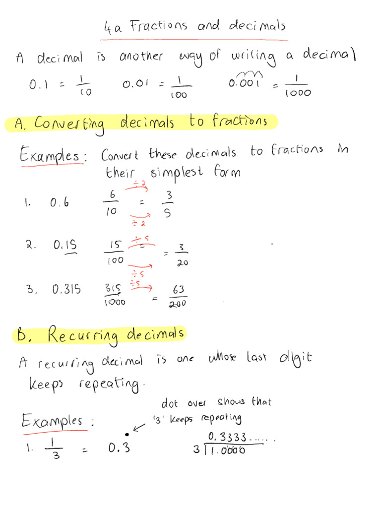4a Fractions and Decimals | PDF