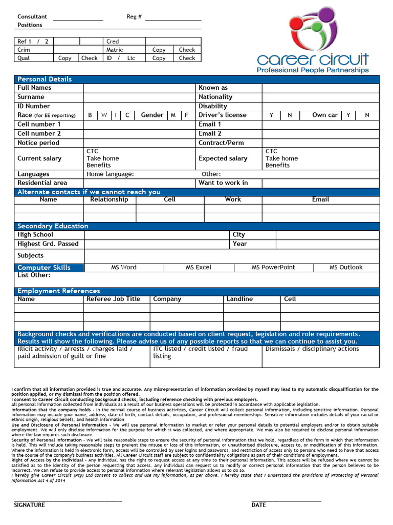 Career Circuit Registration Form | PDF | Information Sensitivity | Justice