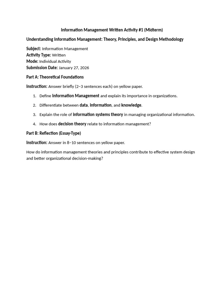 Information Management Written Activity #1 (Midterm) | PDF