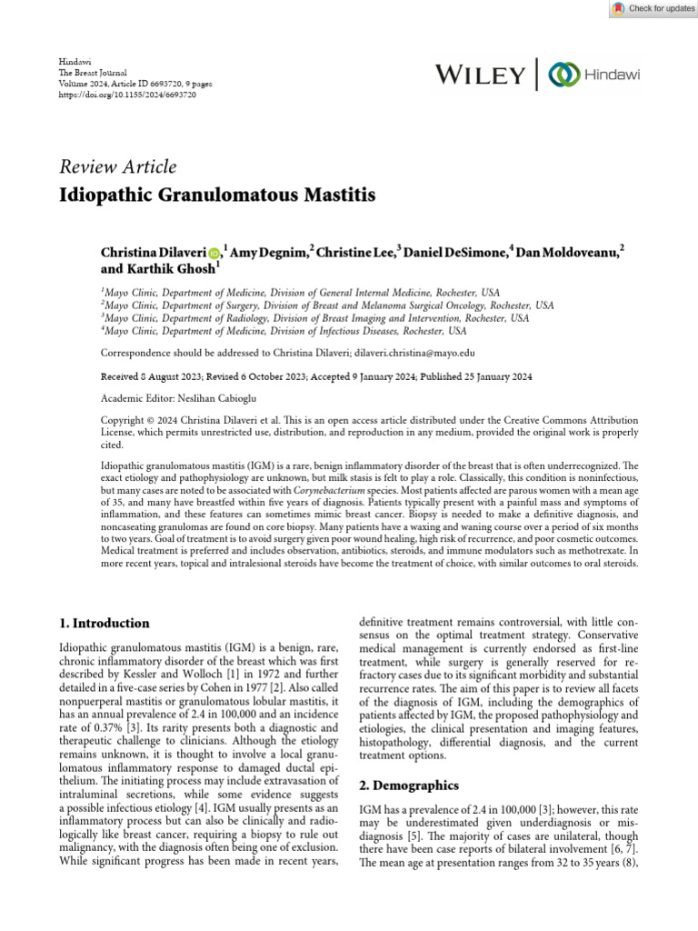 Idiopathic Granulomatous Mastitis 2024 Review Article | PDF | Medicine ...