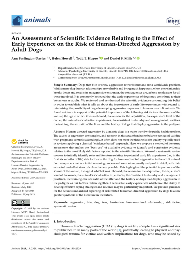 Risk of Human-Directed Aggression by Dogs | PDF | Systematic Review ...