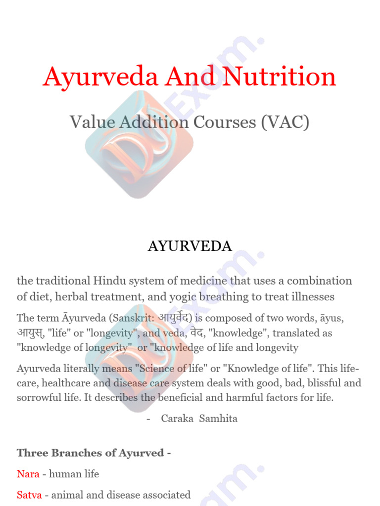 Ayurveda and Nutrition Notes (DuExam - In) | PDF